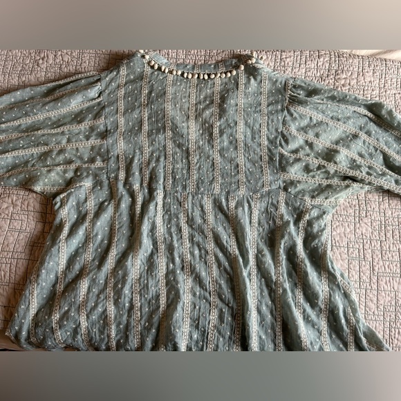 Zara Boho Blouse, Soft Green with Eyelets - Picture 5 of 8